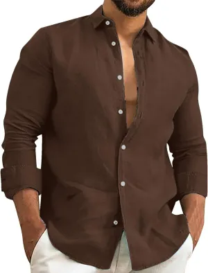 Cotton Linen Shirts for Men Quick Dry Breathable Loose Button Down Short Sleeve Beach Shirt Regular Fit Dress Top