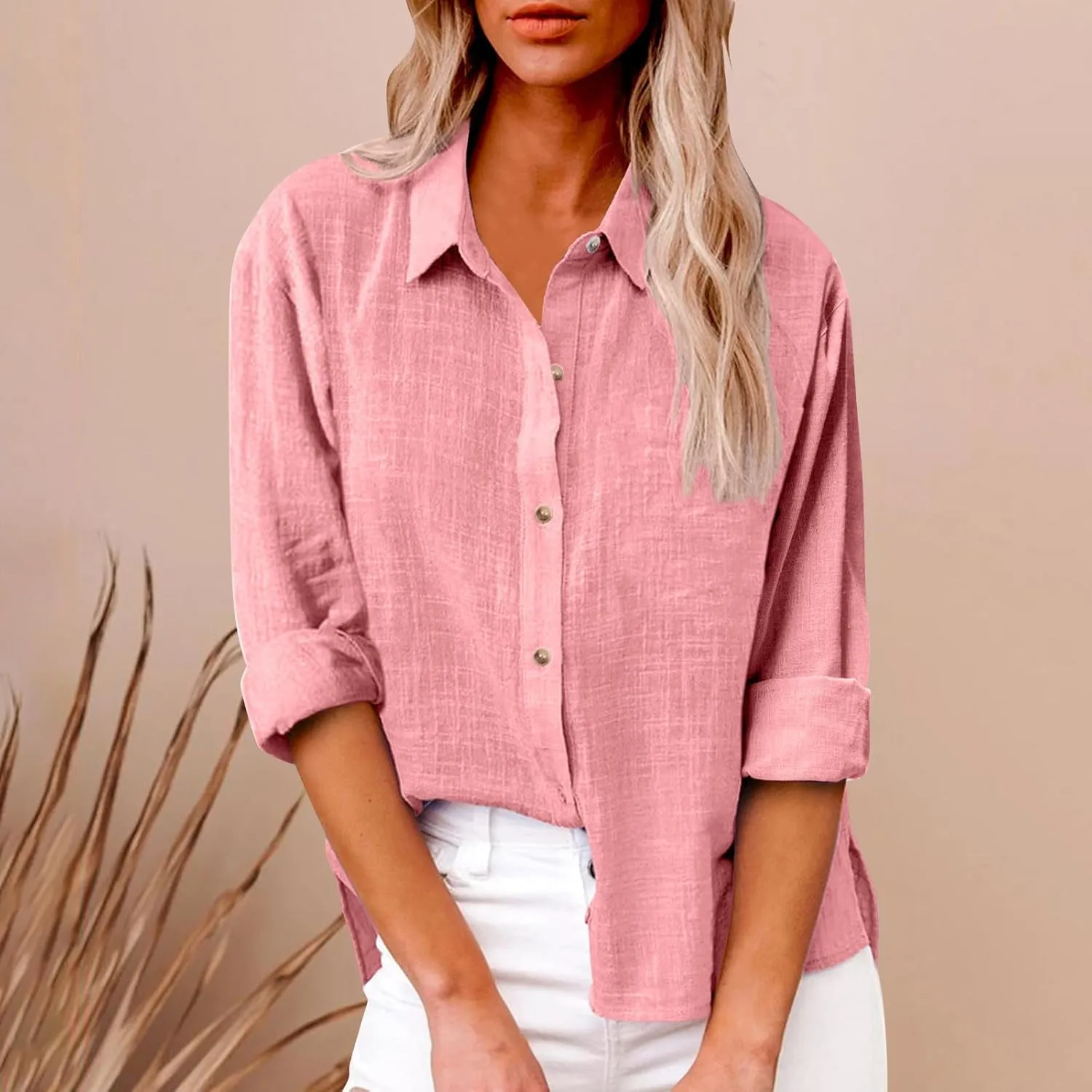 Cotton Linen Shirts for Women 2025 Spring Casual Long Sleeve Tops Button Down Lapel Blouses Summer Loose Work Tshirt