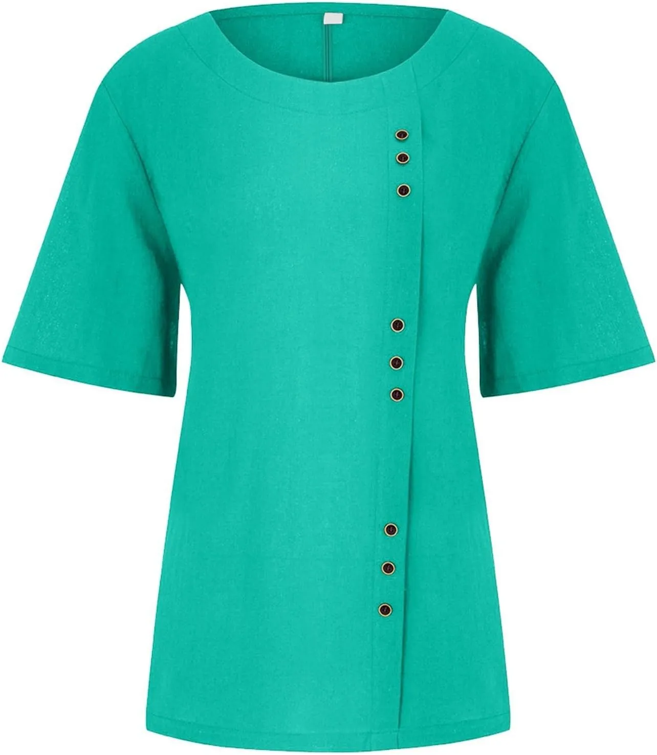 Cotton Linen Tops for Women 2025 Summer Casual Roll Up Short Sleeve T-Shirt Loose Fit Solid Color Tees Blouses