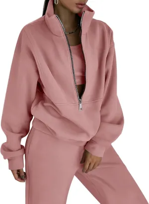 COZYPOIN Women's Sweatsuit Sets 2 Piece Fleece Outfit Half Zip Sweatshirt and Joggers Pants Tracksuit