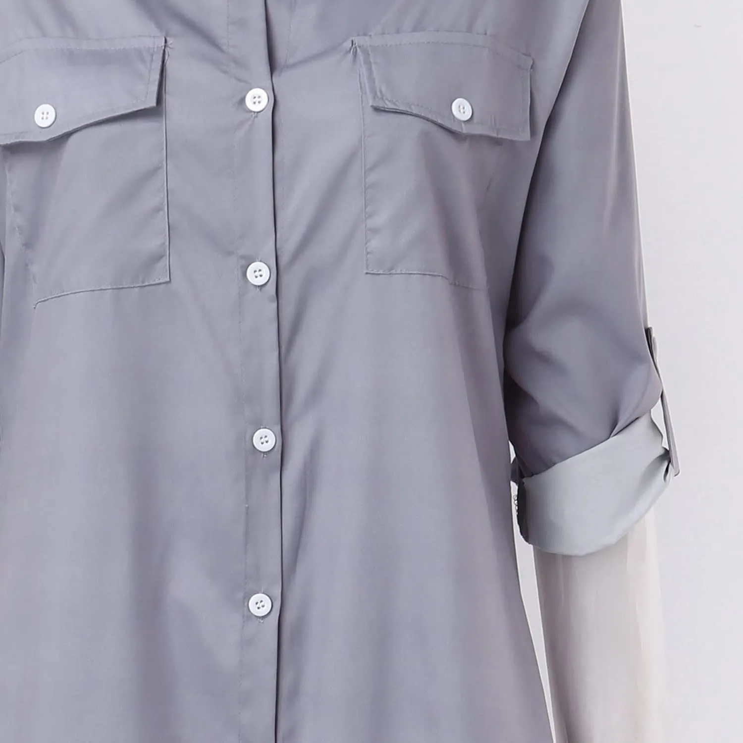 Denim Maxi Dresses Women's Summer Casual Button Down Shirt Dress Roll Up Sleeve Loose Long Shift Jean Dress Plus Size
