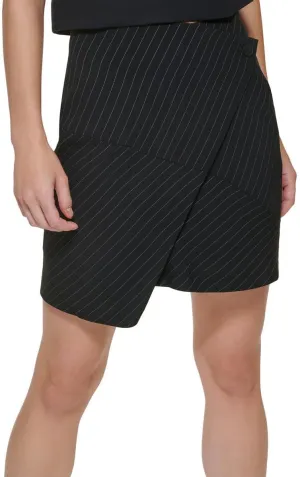 DKNY Women's Asymetrical Mini Front Wrap Button Closure Skirt
