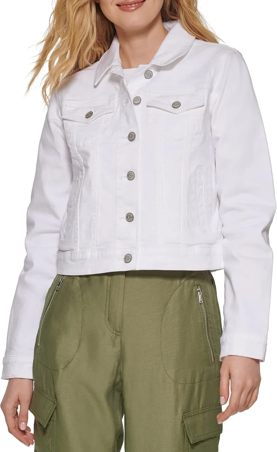 DKNY Women's Denim Cropped Button Up Jacket