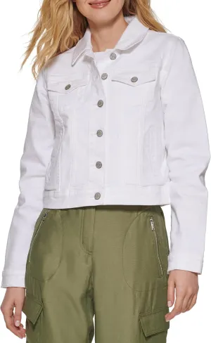 DKNY Women's Denim Cropped Button Up Jacket