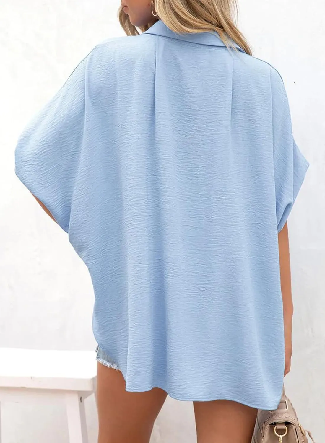 Dokotoo Womens Tops Summer V Neck Button Down Shirts Solid Short Sleeve Blouses Tops