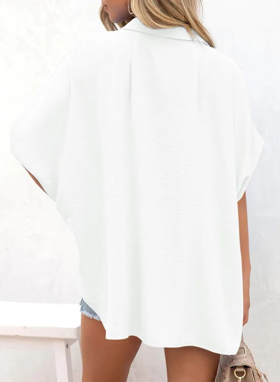 Dokotoo Womens Tops Summer V Neck Button Down Shirts Solid Short Sleeve Blouses Tops
