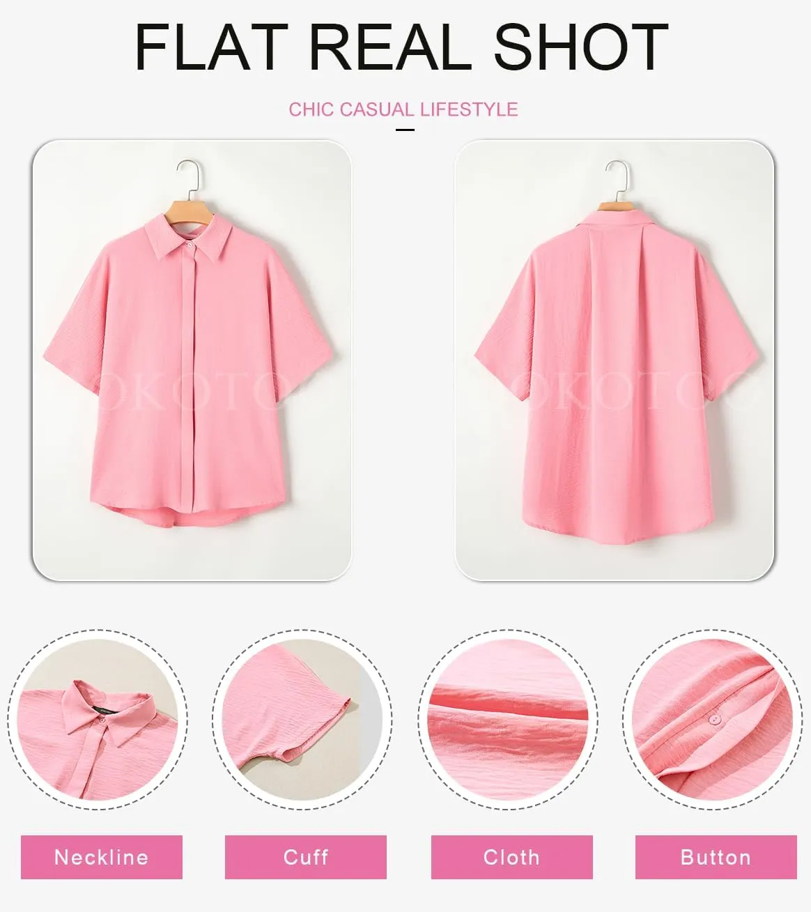 Dokotoo Womens Tops Summer V Neck Button Down Shirts Solid Short Sleeve Blouses Tops