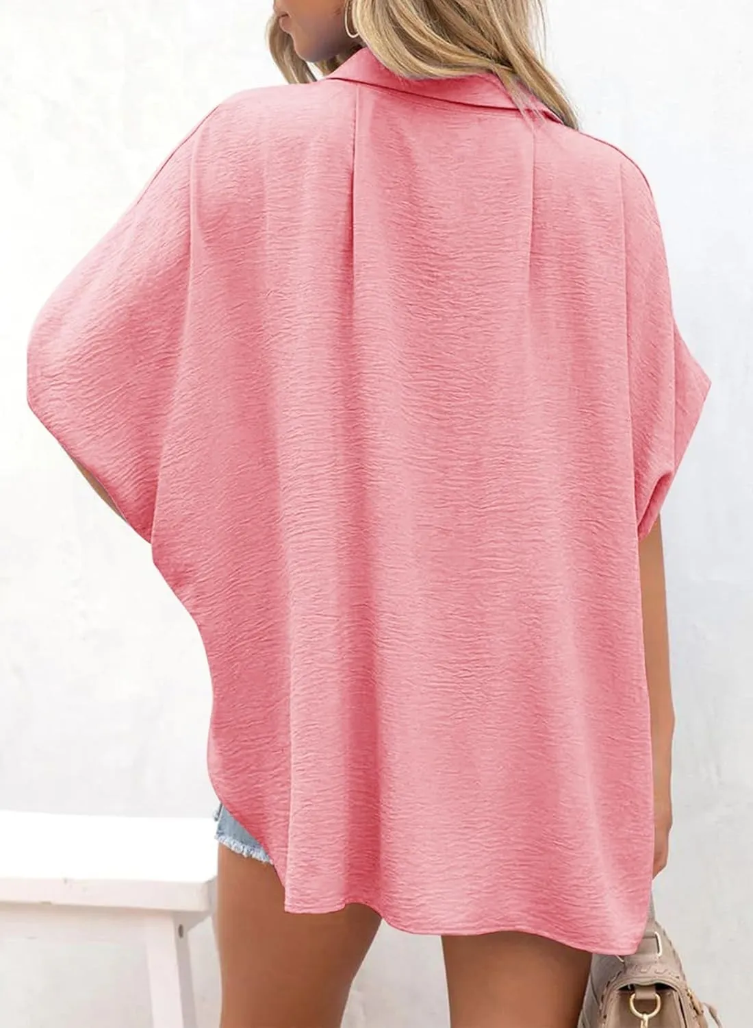 Dokotoo Womens Tops Summer V Neck Button Down Shirts Solid Short Sleeve Blouses Tops