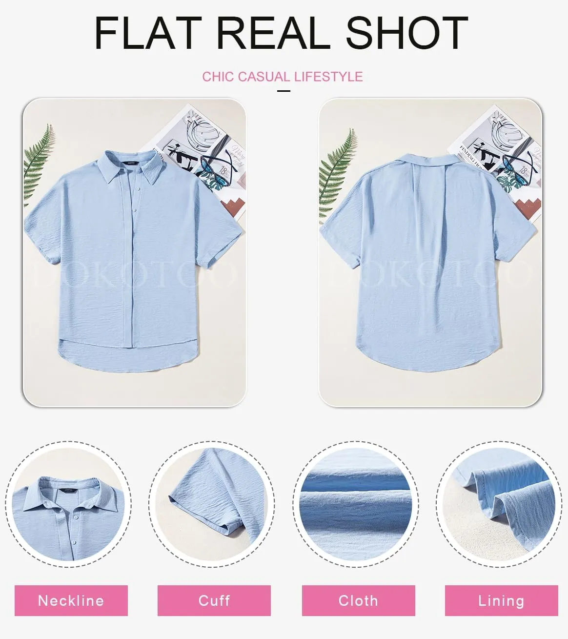Dokotoo Womens Tops Summer V Neck Button Down Shirts Solid Short Sleeve Blouses Tops