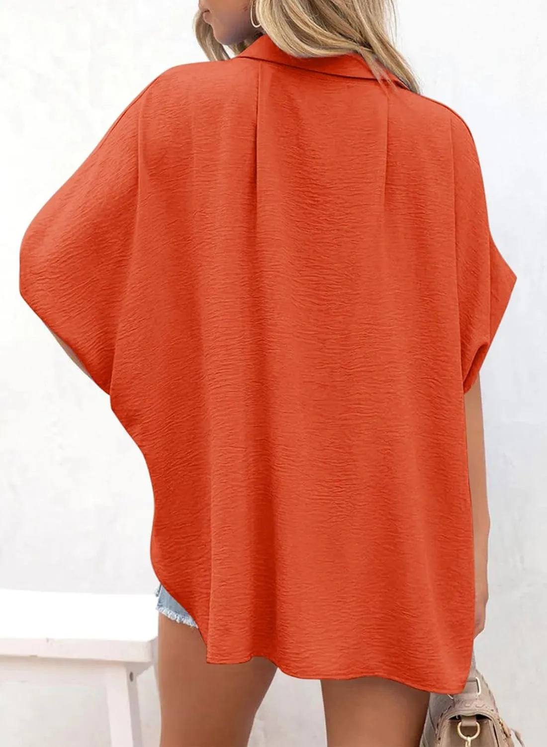 Dokotoo Womens Tops Summer V Neck Button Down Shirts Solid Short Sleeve Blouses Tops