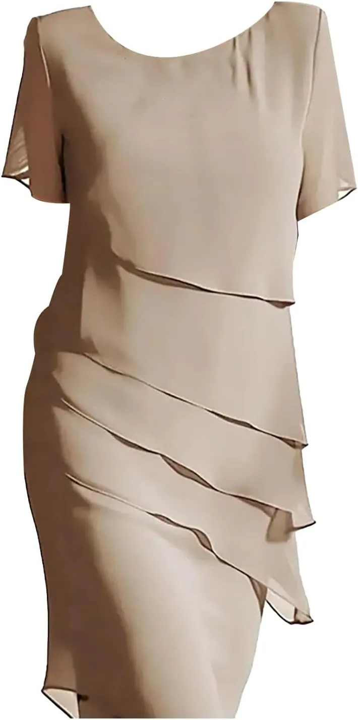 Dresses for Women 2025 Elegant Classy,Women's Flowy Chiffon Tiered Midi Dress Summer Elegant Layered Cocktail Dresses