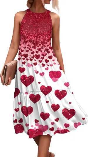 Dresses for Women 2025 Hanging Neck Splicing Beach Dress Floral Print Sleeveless Tank Dresses Casual Midi Dresses