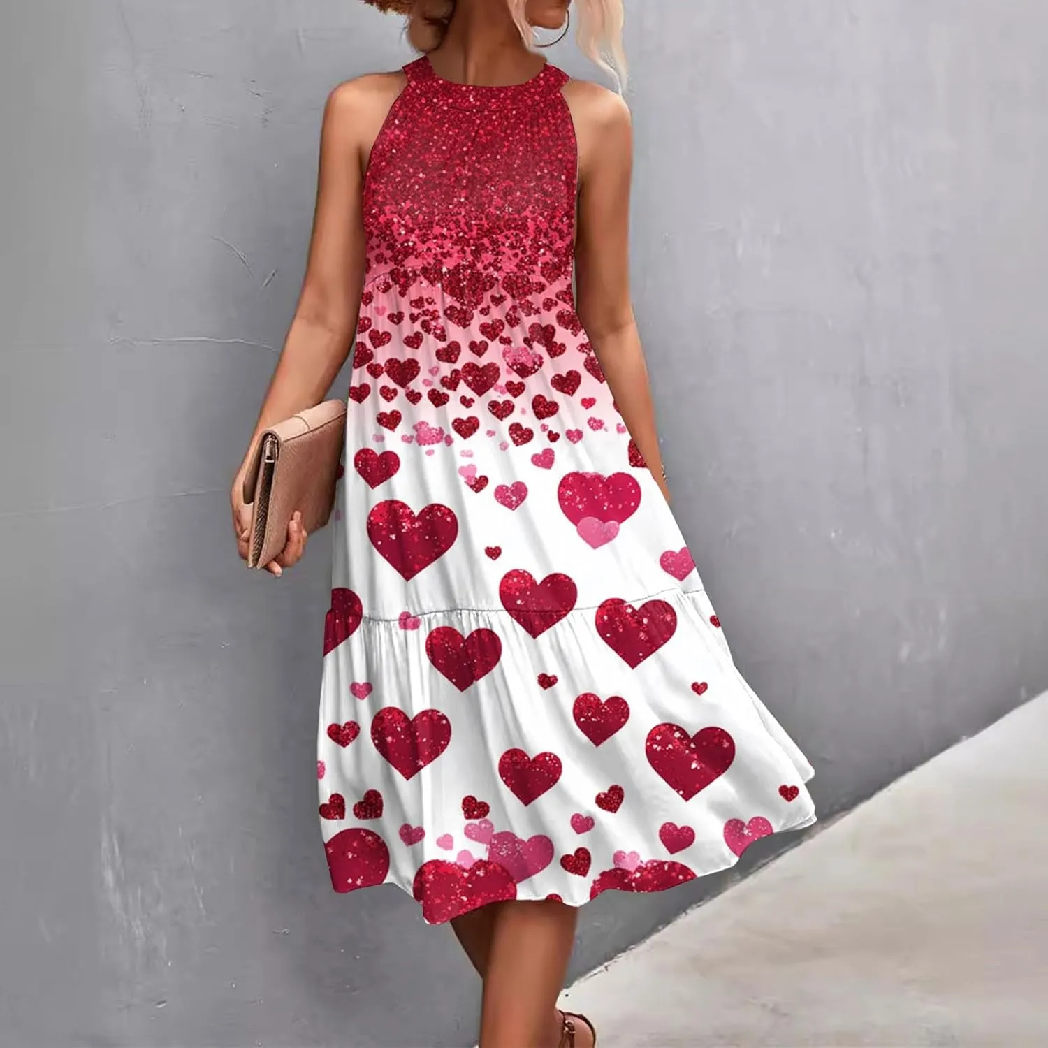 Dresses for Women 2025 Hanging Neck Splicing Beach Dress Floral Print Sleeveless Tank Dresses Casual Midi Dresses