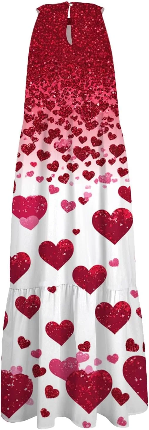 Dresses for Women 2025 Hanging Neck Splicing Beach Dress Floral Print Sleeveless Tank Dresses Casual Midi Dresses