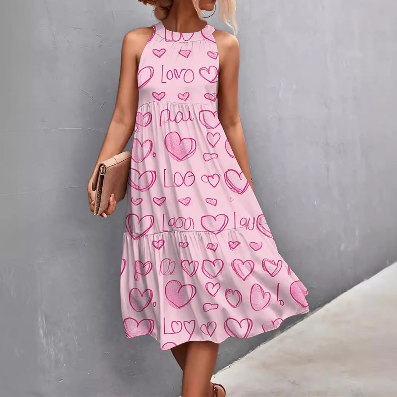Dresses for Women 2025 Hanging Neck Splicing Beach Dress Floral Print Sleeveless Tank Dresses Casual Midi Dresses