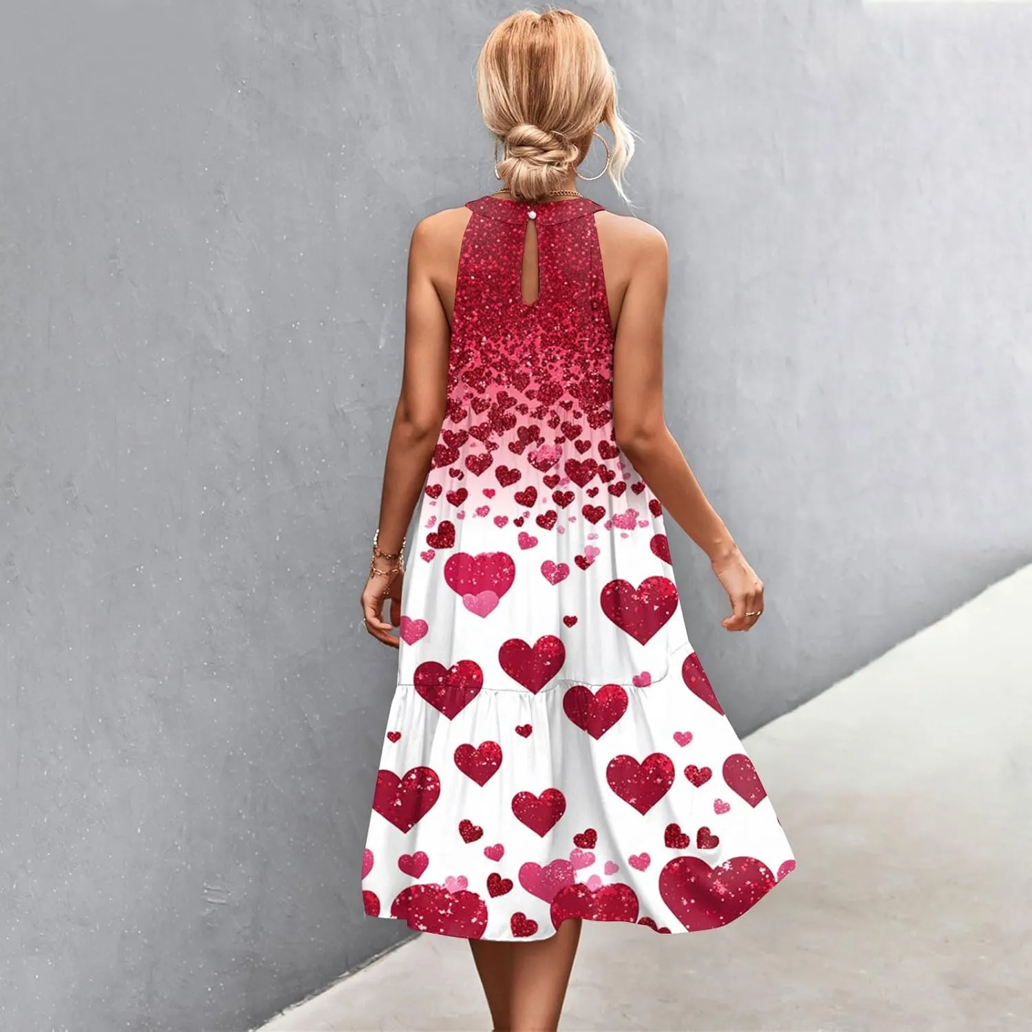 Dresses for Women 2025 Hanging Neck Splicing Beach Dress Floral Print Sleeveless Tank Dresses Casual Midi Dresses
