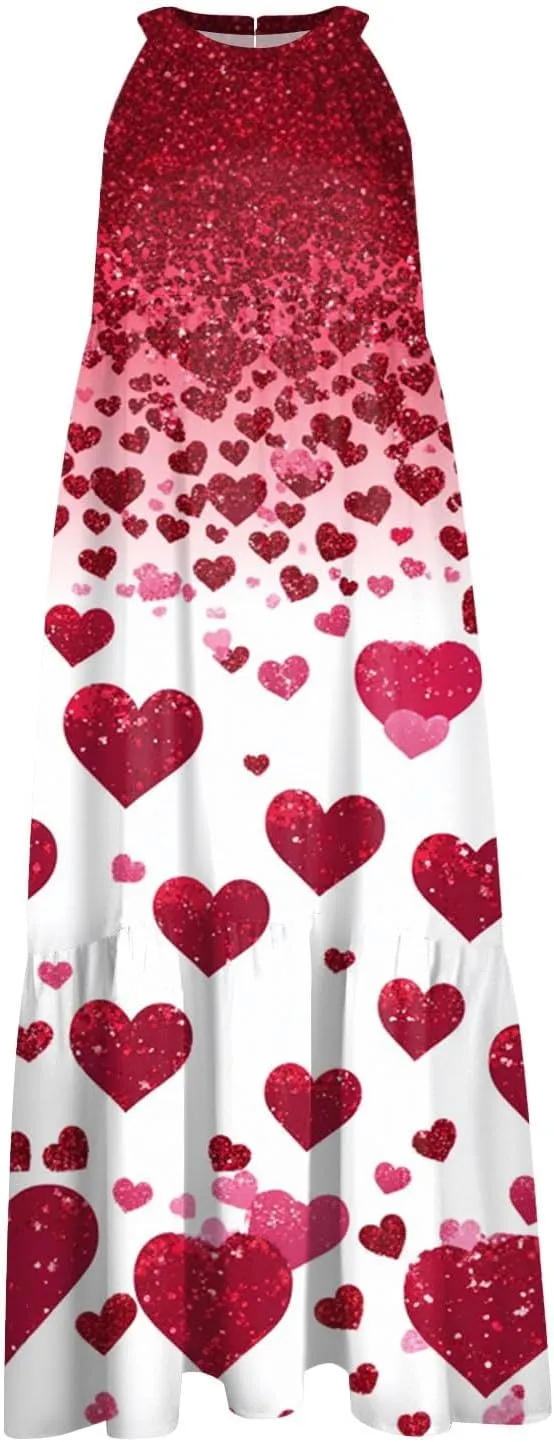 Dresses for Women 2025 Hanging Neck Splicing Beach Dress Floral Print Sleeveless Tank Dresses Casual Midi Dresses
