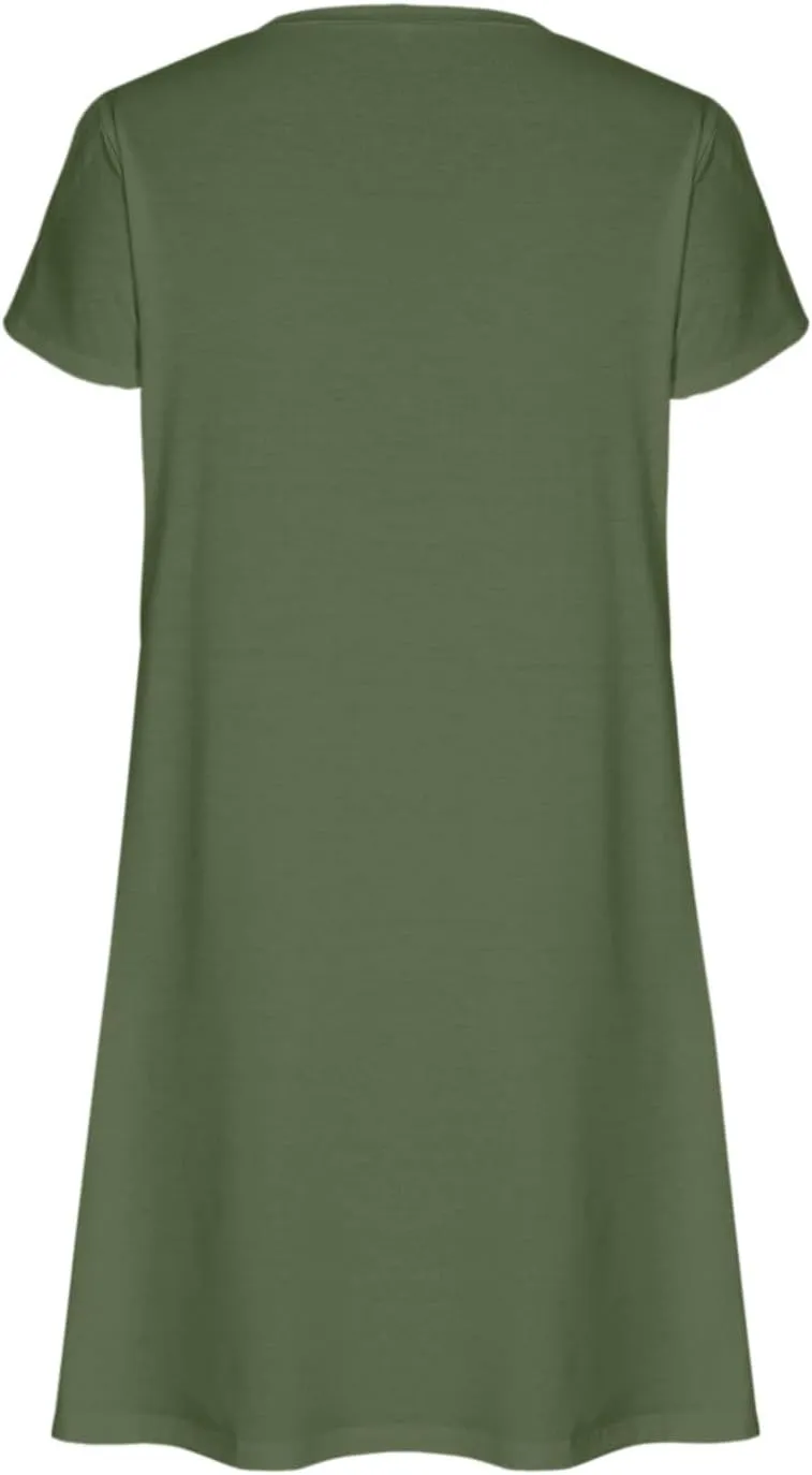 Dresses for Women Summer Plus Size Dresses Short Sleeve V Neck Casual Mini Dress Solid Loose Sundresses with Pocket