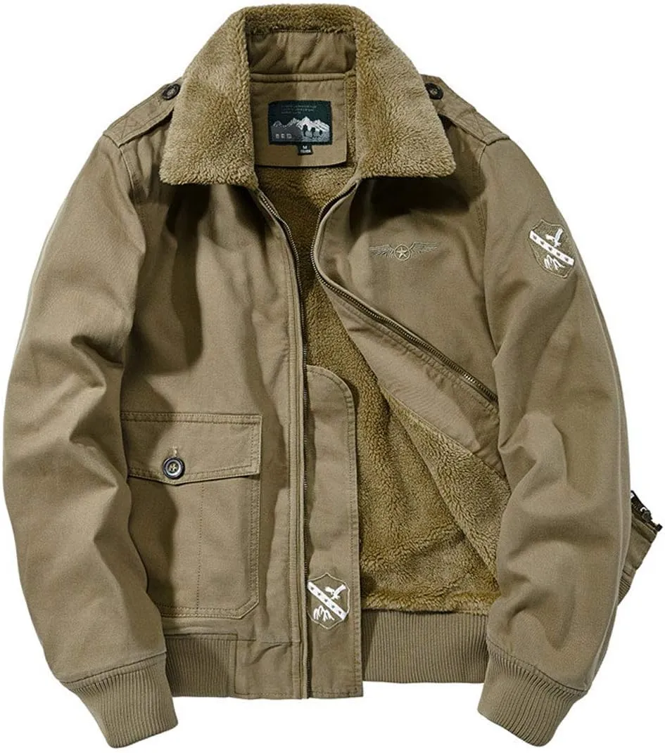 ebossy Men's Sportswear Sherpa Lined Zip Up Military Aviator Bomber Jacket