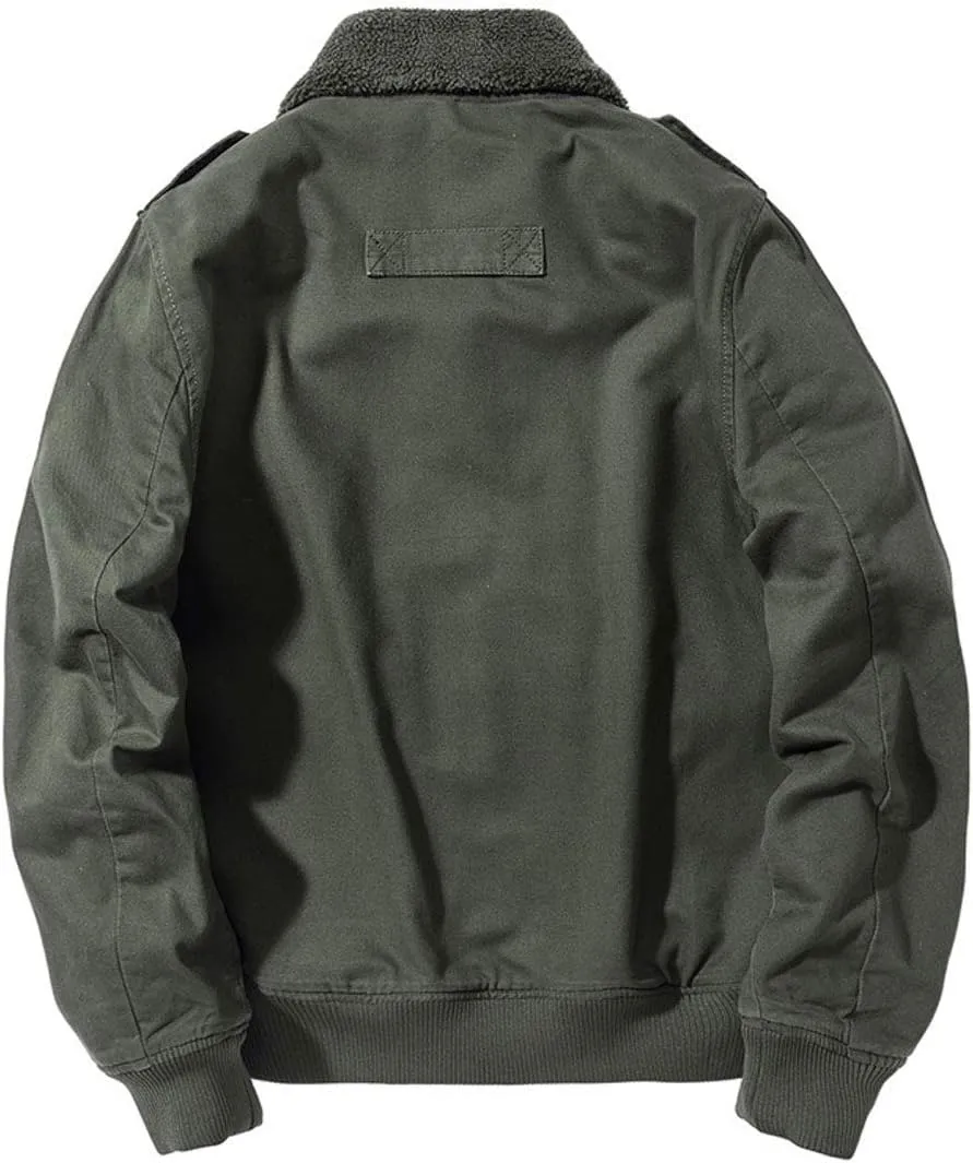 ebossy Men's Sportswear Sherpa Lined Zip Up Military Aviator Bomber Jacket