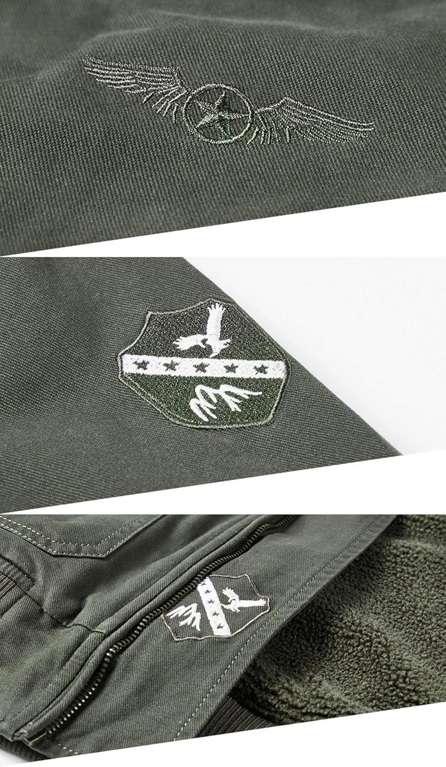 ebossy Men's Sportswear Sherpa Lined Zip Up Military Aviator Bomber Jacket