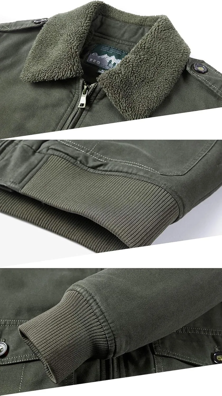 ebossy Men's Sportswear Sherpa Lined Zip Up Military Aviator Bomber Jacket