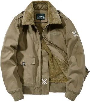 ebossy Men's Sportswear Sherpa Lined Zip Up Military Aviator Bomber Jacket
