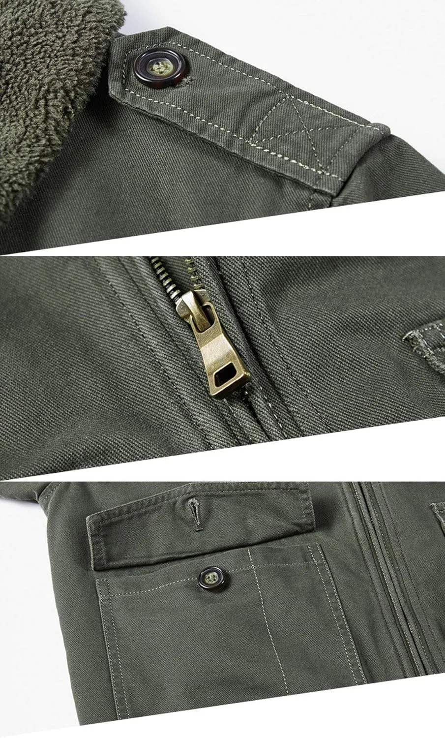 ebossy Men's Sportswear Sherpa Lined Zip Up Military Aviator Bomber Jacket
