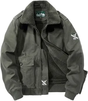 ebossy Men's Sportswear Sherpa Lined Zip Up Military Aviator Bomber Jacket