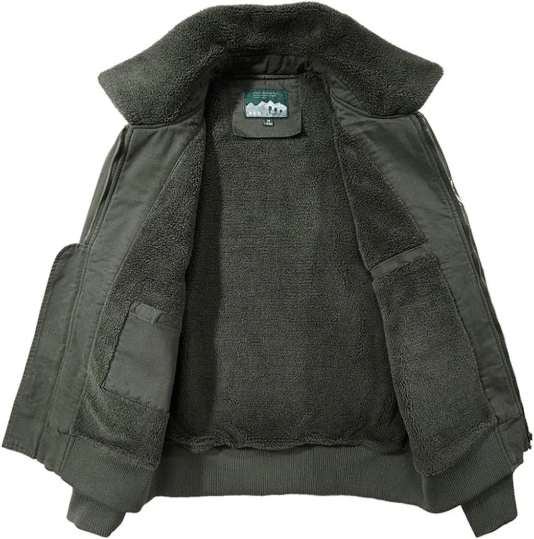 ebossy Men's Sportswear Sherpa Lined Zip Up Military Aviator Bomber Jacket
