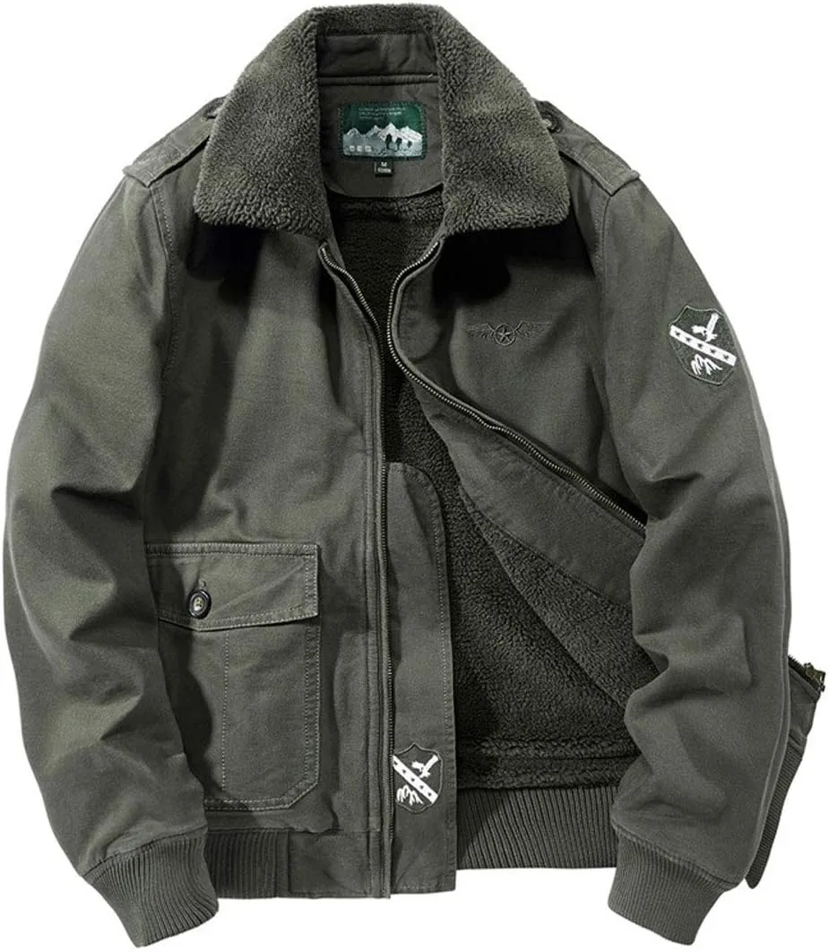 ebossy Men's Sportswear Sherpa Lined Zip Up Military Aviator Bomber Jacket