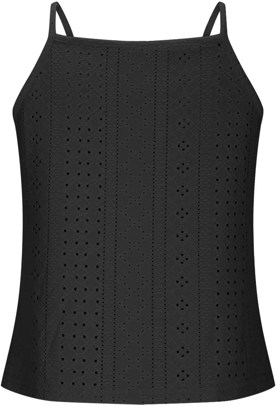 Eyelet Camisole for Women Lace Splicing Spaghetti Strap Tank Tops Sleeveless Blouses Loose Fit Going Out Tops