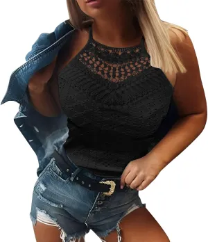 Eyelet Camisole for Women Lace Splicing Spaghetti Strap Tank Tops Sleeveless Blouses Loose Fit Going Out Tops