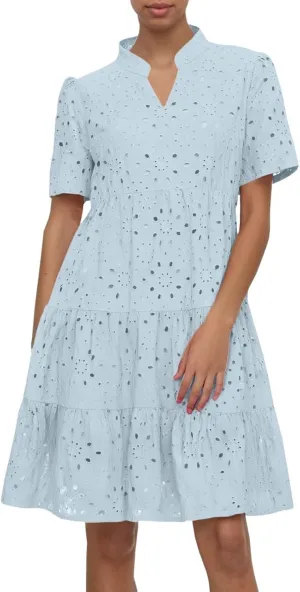 Eyelet Dresses for Women 2025 Short Sleeve V Neck A Line Cocktail Graduation Sundress Summer Casual Mini Dress