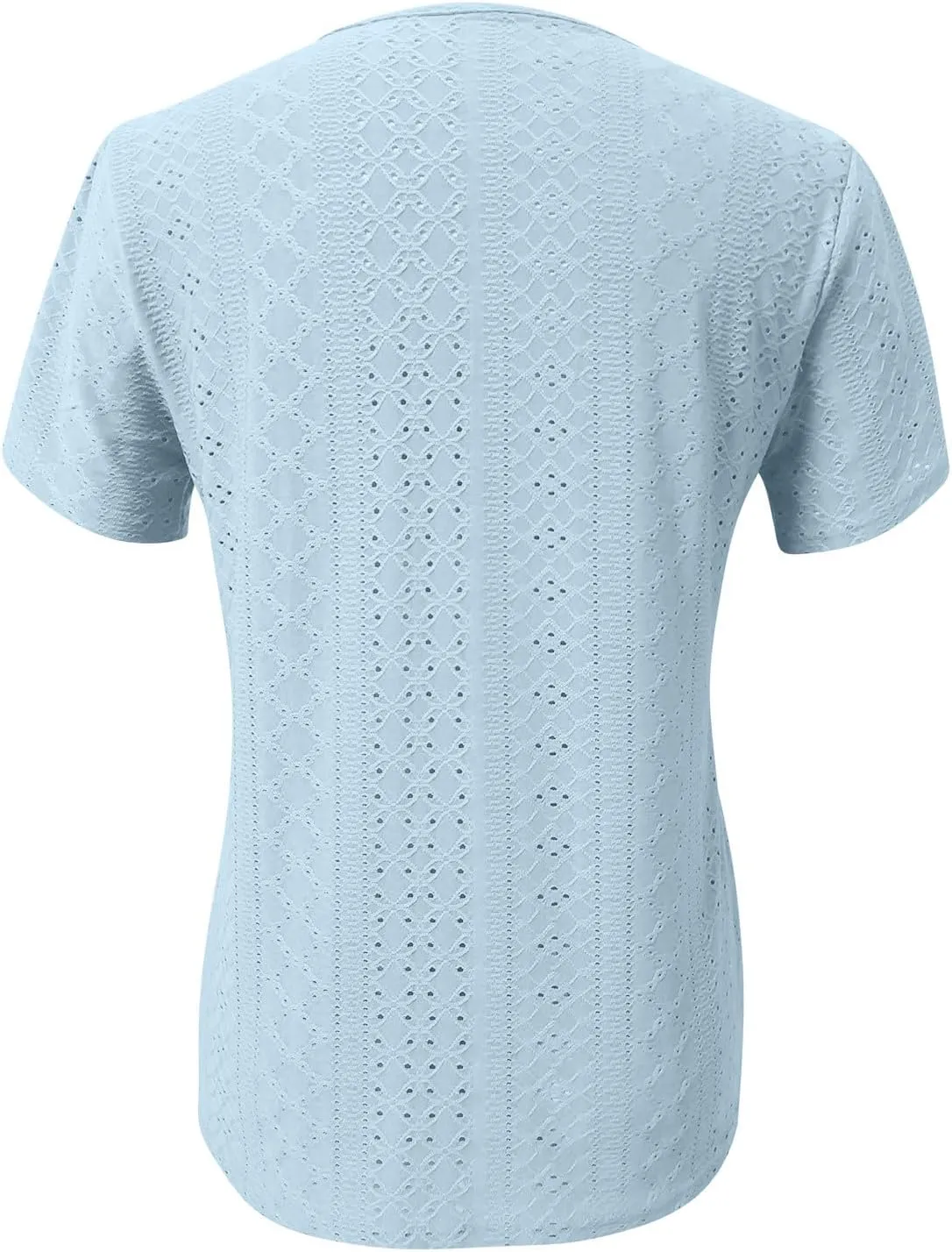 Eyelet Shirts for Women 2025 Casual Short Sleeve Solid Color T-Shirts Trendy Loose V Neck Button Summer Tops