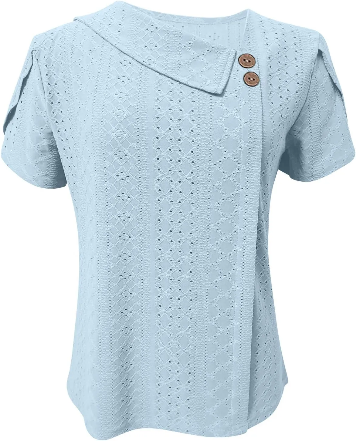 Eyelet Shirts for Women 2025 Casual Short Sleeve Solid Color T-Shirts Trendy Loose V Neck Button Summer Tops
