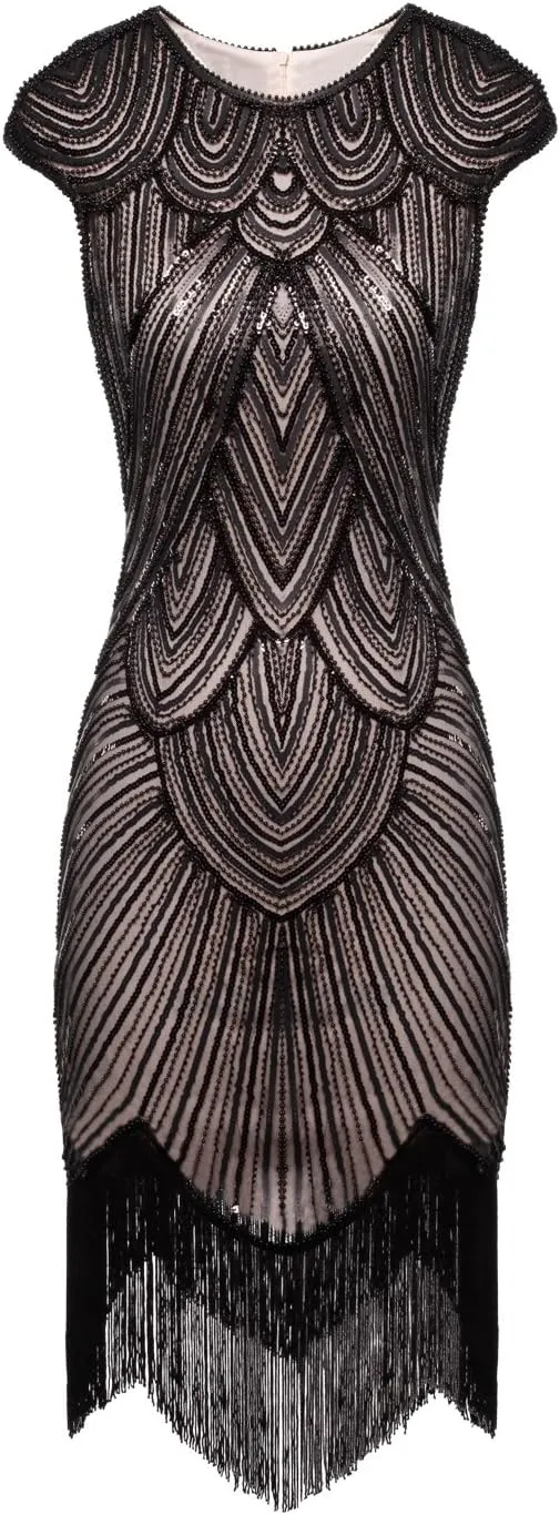 FAIRY COUPLE 1920s Sequined Embellished Tassels Hem Flapper Dress D20S002