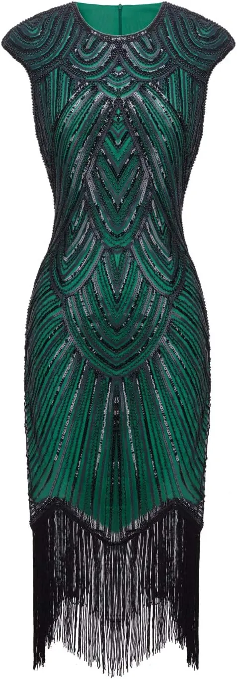 FAIRY COUPLE 1920s Sequined Embellished Tassels Hem Flapper Dress D20S002