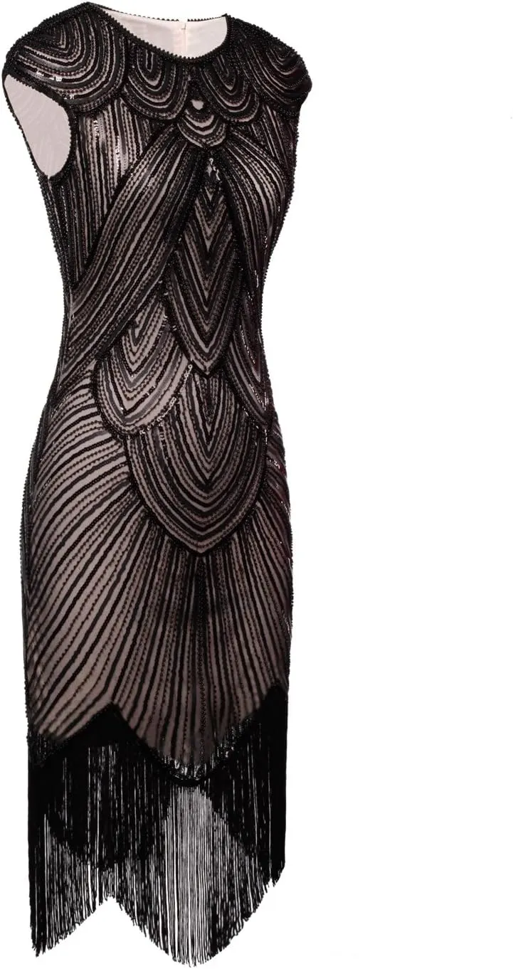 FAIRY COUPLE 1920s Sequined Embellished Tassels Hem Flapper Dress D20S002