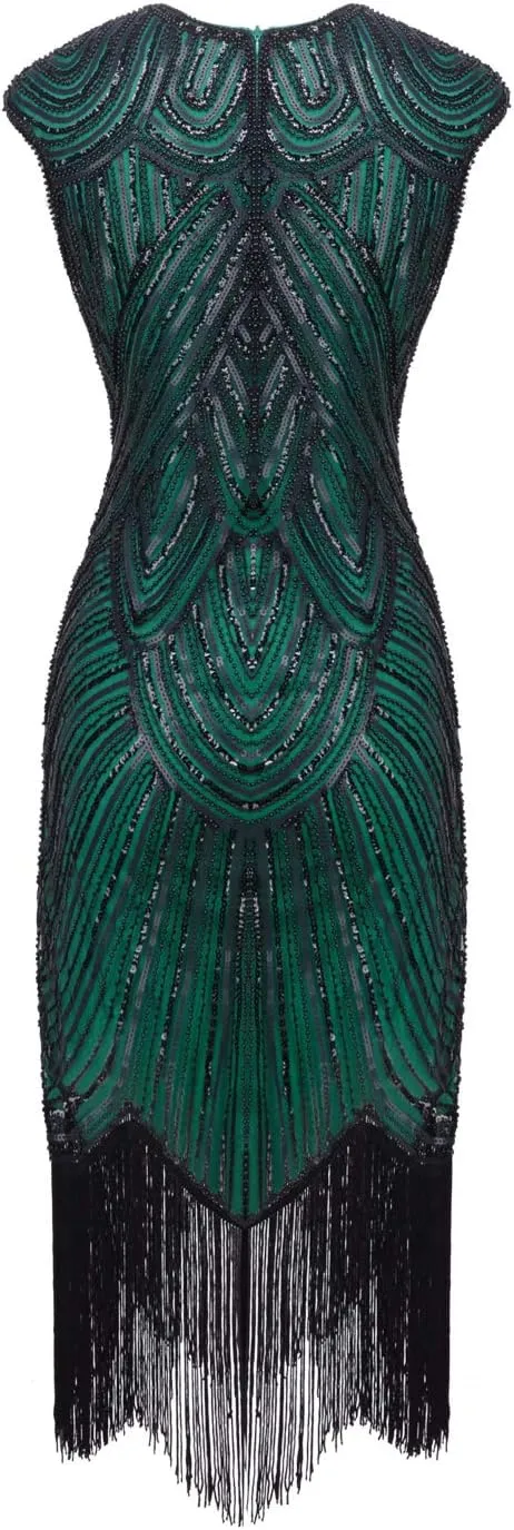 FAIRY COUPLE 1920s Sequined Embellished Tassels Hem Flapper Dress D20S002