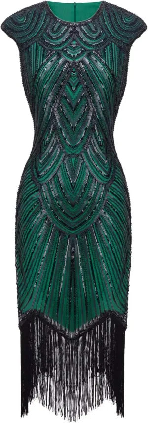 FAIRY COUPLE 1920s Sequined Embellished Tassels Hem Flapper Dress D20S002