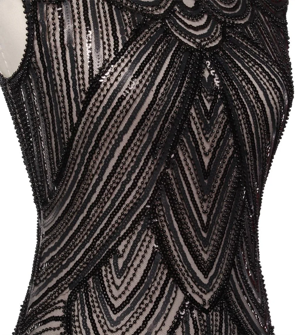 FAIRY COUPLE 1920s Sequined Embellished Tassels Hem Flapper Dress D20S002