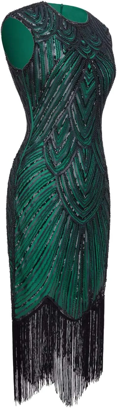 FAIRY COUPLE 1920s Sequined Embellished Tassels Hem Flapper Dress D20S002
