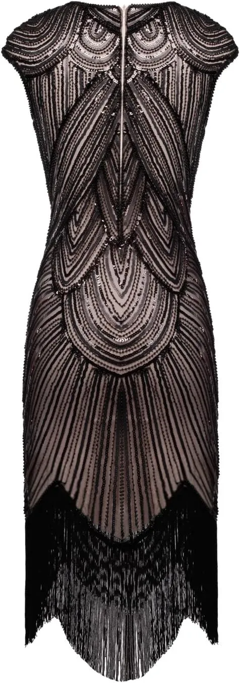 FAIRY COUPLE 1920s Sequined Embellished Tassels Hem Flapper Dress D20S002