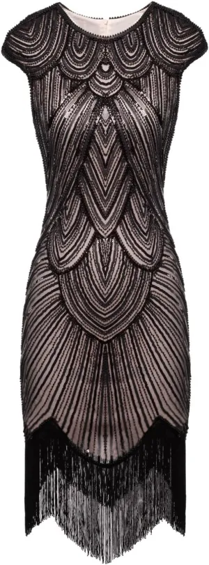 FAIRY COUPLE 1920s Sequined Embellished Tassels Hem Flapper Dress D20S002