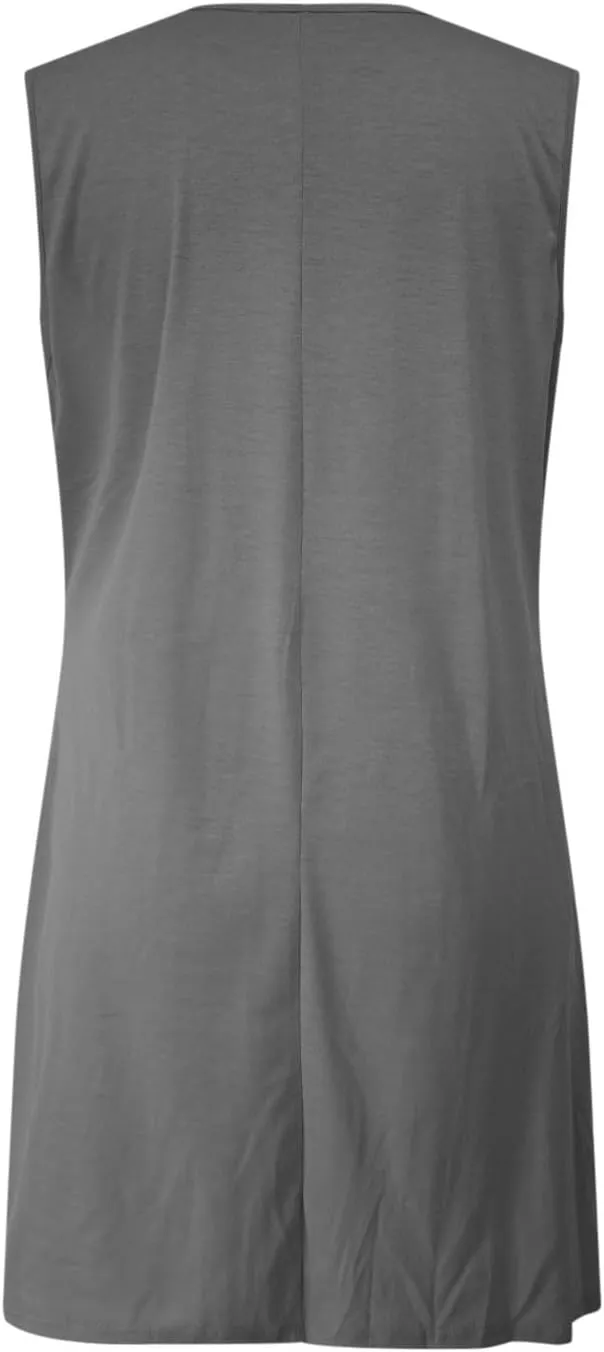 FZYLQY 2025 Women's Summer Dress Casual Tie Front Sleeveless V Neck Sundresses Ruffle Beach Shift Dress with Pockets