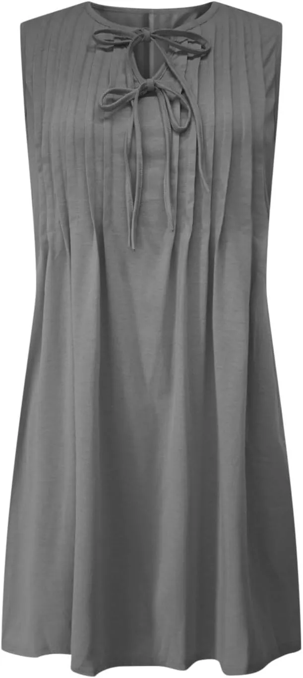 FZYLQY 2025 Women's Summer Dress Casual Tie Front Sleeveless V Neck Sundresses Ruffle Beach Shift Dress with Pockets