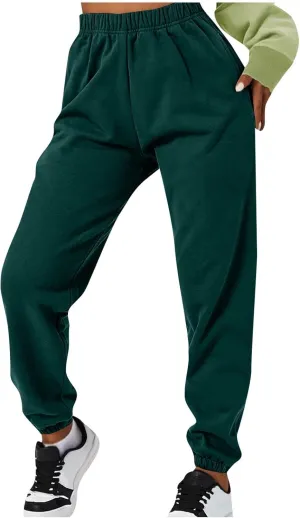 Gumipy Joggers for Women High Waisted Workout Trousers Baggy Fleece Lined Lounge Pants Comfy Drawstring Joggers Activewear