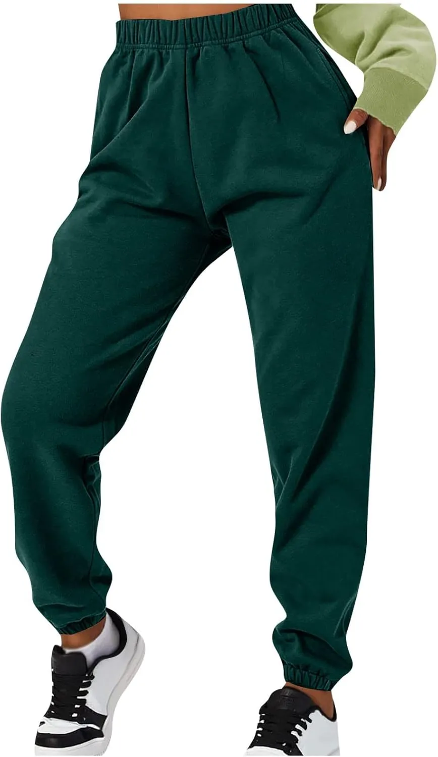 Gumipy Joggers for Women High Waisted Workout Trousers Baggy Fleece Lined Lounge Pants Comfy Drawstring Joggers Activewear