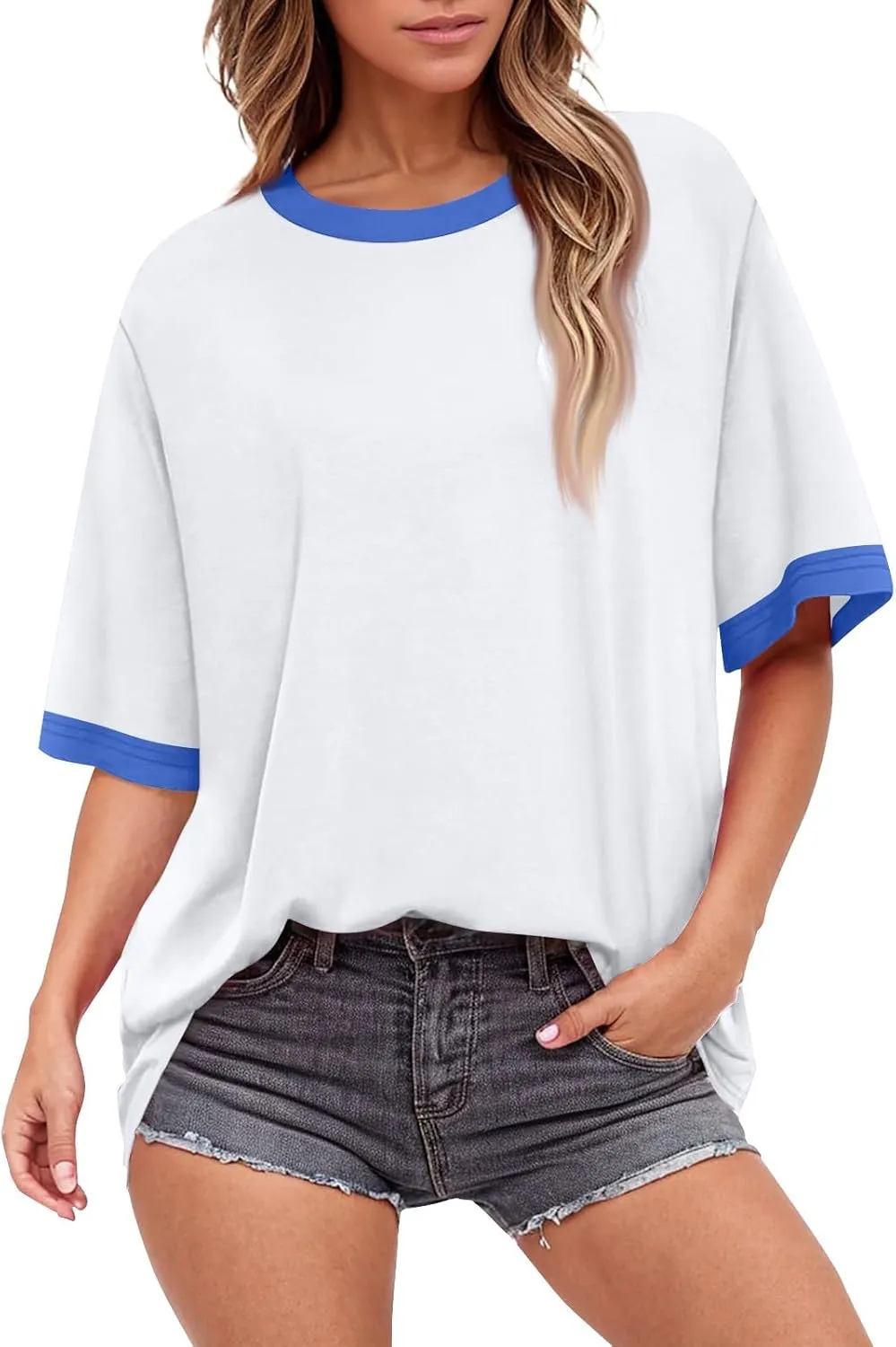 Half Sleeve Tops for Women Crew Neck Casual Summer Oversized Tshirts Trendy Going Out Tops Womens Shirts